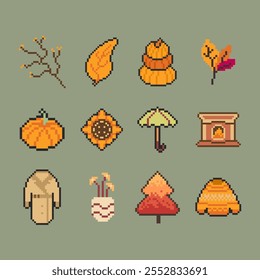 autumn object bundle pixel art for your design