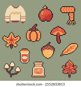 autumn object bundle pixel art for your design