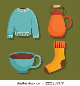 autumn objects icon set design