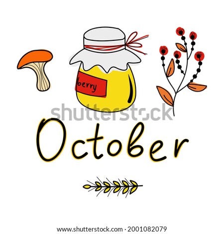 Autumn october set, hand drawn elements- calligraphy, fall leaves, forest animals, wreaths, and other. Perfect for web, card, poster, cover, tag, invitation, sticker kit. Vector illustration

