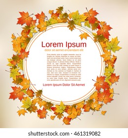 Autumn old paper background with colorful leaves frame