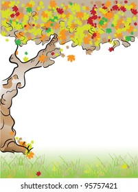Autumn. Old tree with deciduous foliage. Vector illustration. Format Letter