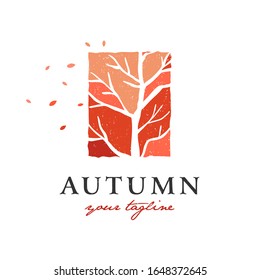 Autumn on a dry tree logo Premium Vector
