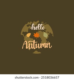 Autumn on planet Earth. Square banner in autumn color palette with fallen leaves and lettering. Hello Autumn. Vector illustration.