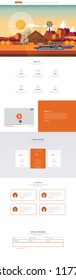 Autumn one page website template with autumn flat design vector landscape header.