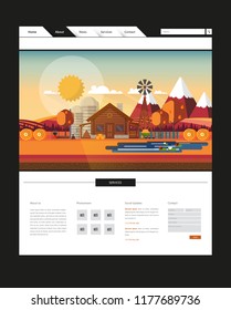 Autumn one page website template with autumn flat design vector landscape header.