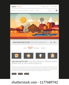 Autumn one page website template with autumn flat design vector landscape header.
