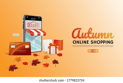 Autumn online shopping on websites or mobile applications concepts. vector eps10