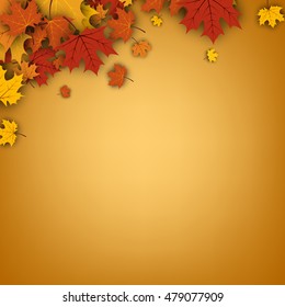 Autumn orange background with golden maple leaves. Vector paper illustration.