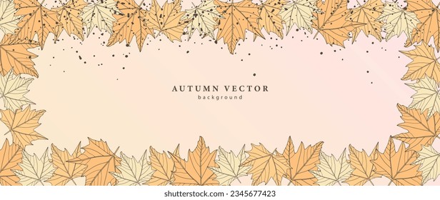 Autumn orange background with maple leaves. Autumn frame for text or photo. Background for decor, covers, postcards and presentations.