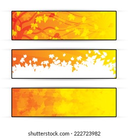 Autumn orange banners with tree and falling leaves 