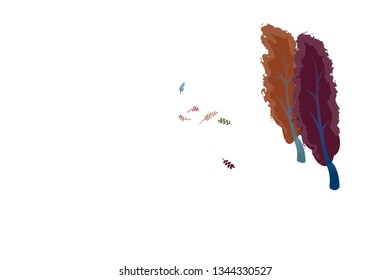 Autumn orange bordo windy trees in flat graphic with gradient