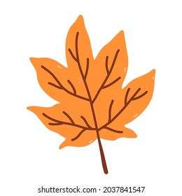 Autumn orange leaf isolated on white background. Vector hand-drawn illustration in cartoon flat style. Perfect for your project, cards, invitations, print, decorations.
