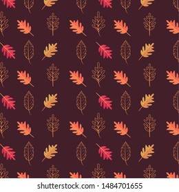 Autumn orange leaves season pattern background vector illustration graphic design.