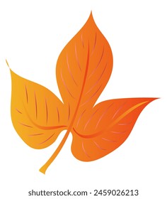 Autumn orange maple leaf in flat design. Decorative foliage with veins. Vector illustration isolated.