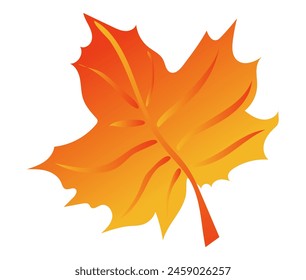 Hoja de arce naranja de otoño con vetas en diseño plano. Otoño follaje decorativo. Ilustración vectorial aislada.