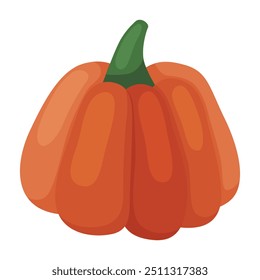 Abóbora laranja de outono. Outubro, outono, tempo de colheita. Vegetal de outono. Ilustração vetorial isolada em branco. 