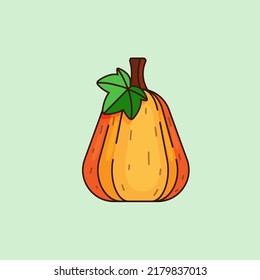 Autumn orange pumpkin on a light green background. Children's vector illustration