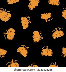 Autumn orange pumpkin pattern. Halloween pumpkins. Print for October 31st. A background pattern of a harvest of pumpkins. Colored pattern.