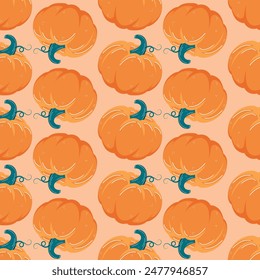 Otoño Vector de calabaza naranja sin patrón en estilo dibujado a mano