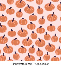 Autumn Orange and Purple Pumpkins Seamless Pattern Background