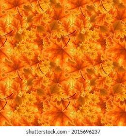 autumn orange and red fallen leaves. seamless pattern. Vector Illustration. EPS10