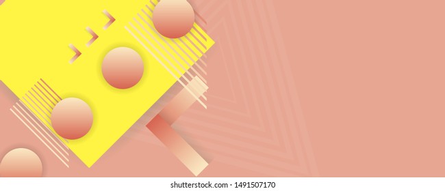 Autumn orange simple geometric abstract banner vector design. Bright color creative 3d universe with lines, dots, gradients