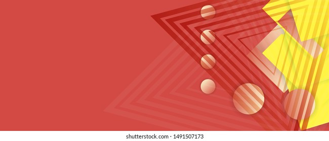 Autumn orange simple geometric abstract banner vector design. Bright color creative 3d universe with lines, dots, gradients
