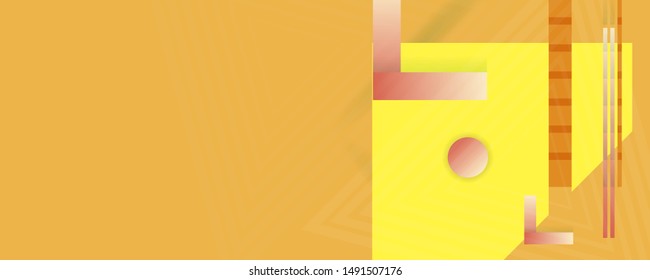 Autumn orange simple geometric abstract banner vector design. Bright color creative 3d universe with lines, dots, gradients