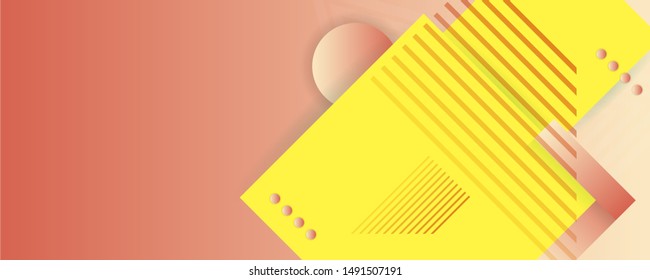 Autumn orange simple geometric abstract banner vector design. Bright color creative 3d universe with lines, dots, gradients