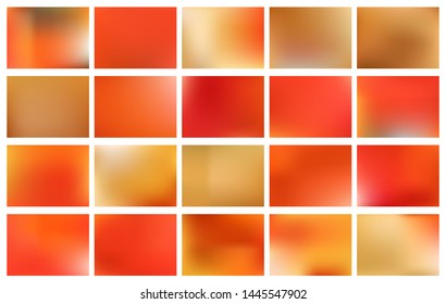 Autumn orange smooth backgrounds set. Abstract blurry gradient for Greeting Card, Invitation, cover, product presentation, flyer, poster, banner. Horizontal vector texture. 