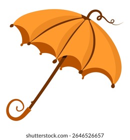 Autumn orange umbrella with curved handle. Autumn rainy weather. Vector illustration