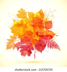 Autumn orange watercolor painted vector foliage banner