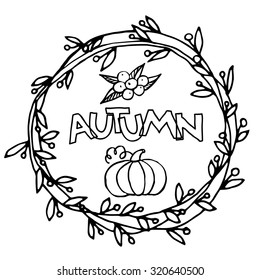 Autumn. Original custom hand lettering and hand drawn decorations. Handmade calligraphy, vector. Illustration for greeting cards, invitations, and other printing projects.