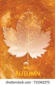 autumn original orange watercolor background - grunge style - sheet semi-transparent - drop of dew - art creative vector
