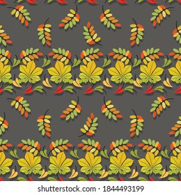 Autumn ornament. Vector deciduous background, border. Autumn time. Design for seamless pattern.