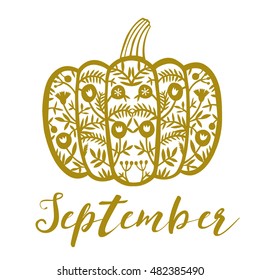 Autumn Ornamental pumpkin. Print design.