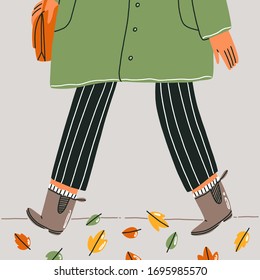 Autumn outfit close up, autumn walk, vector illustration
