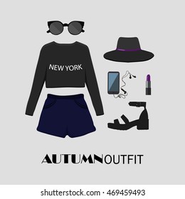 Autumn outfit. Women clothes isolated. Vector illustration.