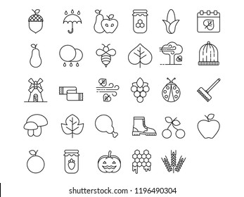 Autumn outline vector icon collection.