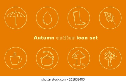 Autumn outline vector icons set