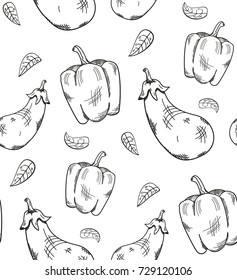 Autumn outline vegetable vegan pattern with peper