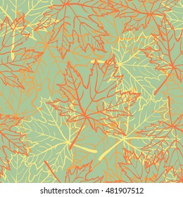 autumn outlined leaf seamless pattern on gray