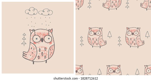 Oveja de otoño. Imprimir con un patrón sin fisuras. Ilustración vectorial dibujada a mano.