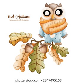 Autumn Owl Vector Illustration - Playful and Colorful Watercolor Art for Seasonal Decor