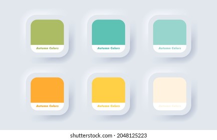 Autumn palette color in RGB HEX. Color Catalog. Neumorphic UI UX white user interface web button. Neumorphism. Vector EPS 10.