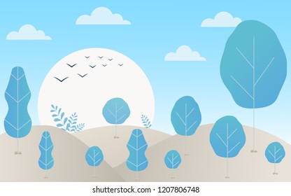 Autumn, Panoramic of Countryside landscape in autumn, Vector illustration of horizontal banner of autumn landscape mountains.