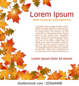 Autumn paper background with colorful leaves frame. Greeting or invitation card, booklet, banner, poster, placard template.