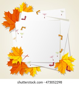 Autumn paper background for text. Design with autumn leaves. Vector illustration