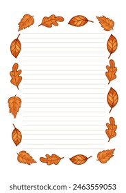 Plantilla en blanco de papel de otoño con hojas de temporada de otoño